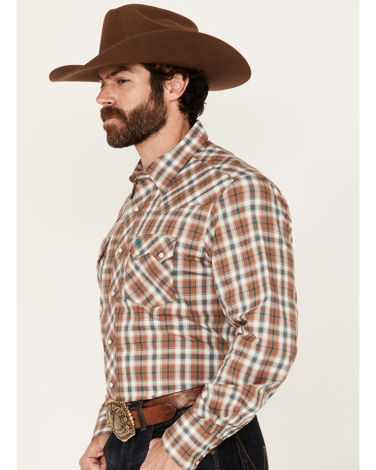 Wrangler Retro Men's Plaid Print Long Sleeve Snap Western Shirt