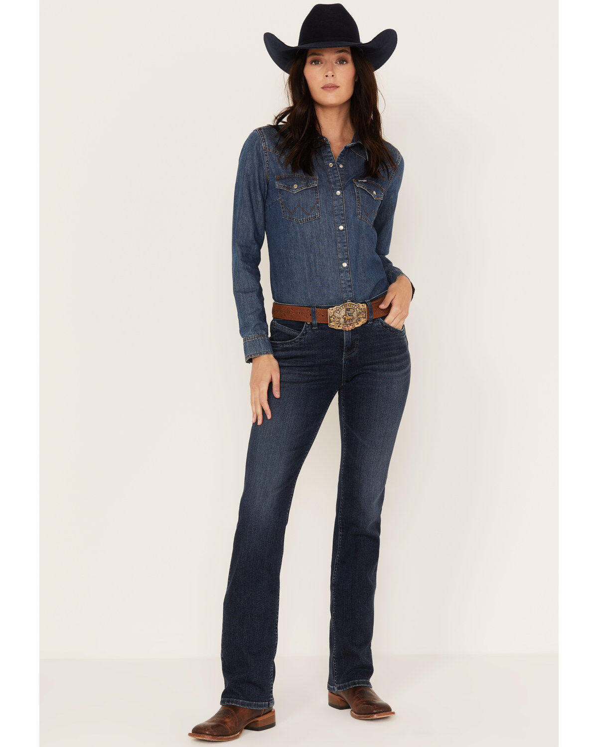 Wrangler Women's Mid Rise Q-Baby Dark Wash Bootcut Ultimate Riding Jeans