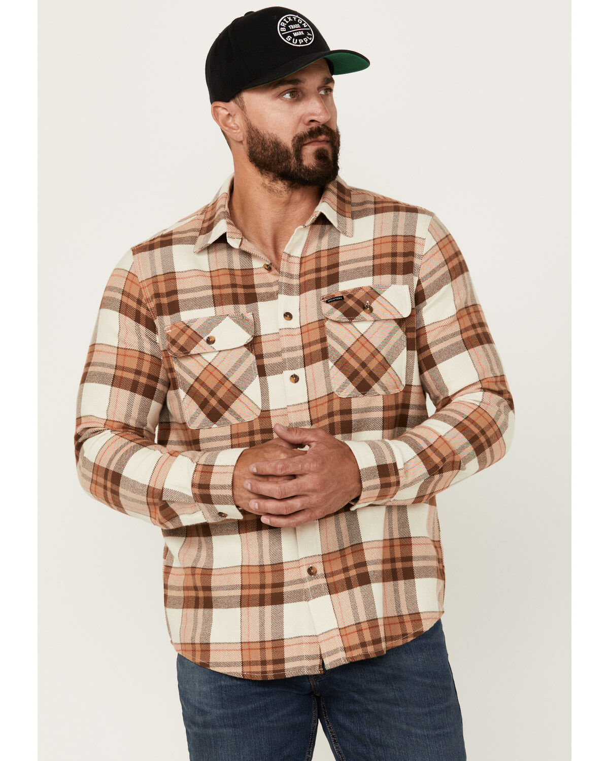 Brixton Men's Bowery Plaid Print Long Sleeve Button-Down Flannel Shirt