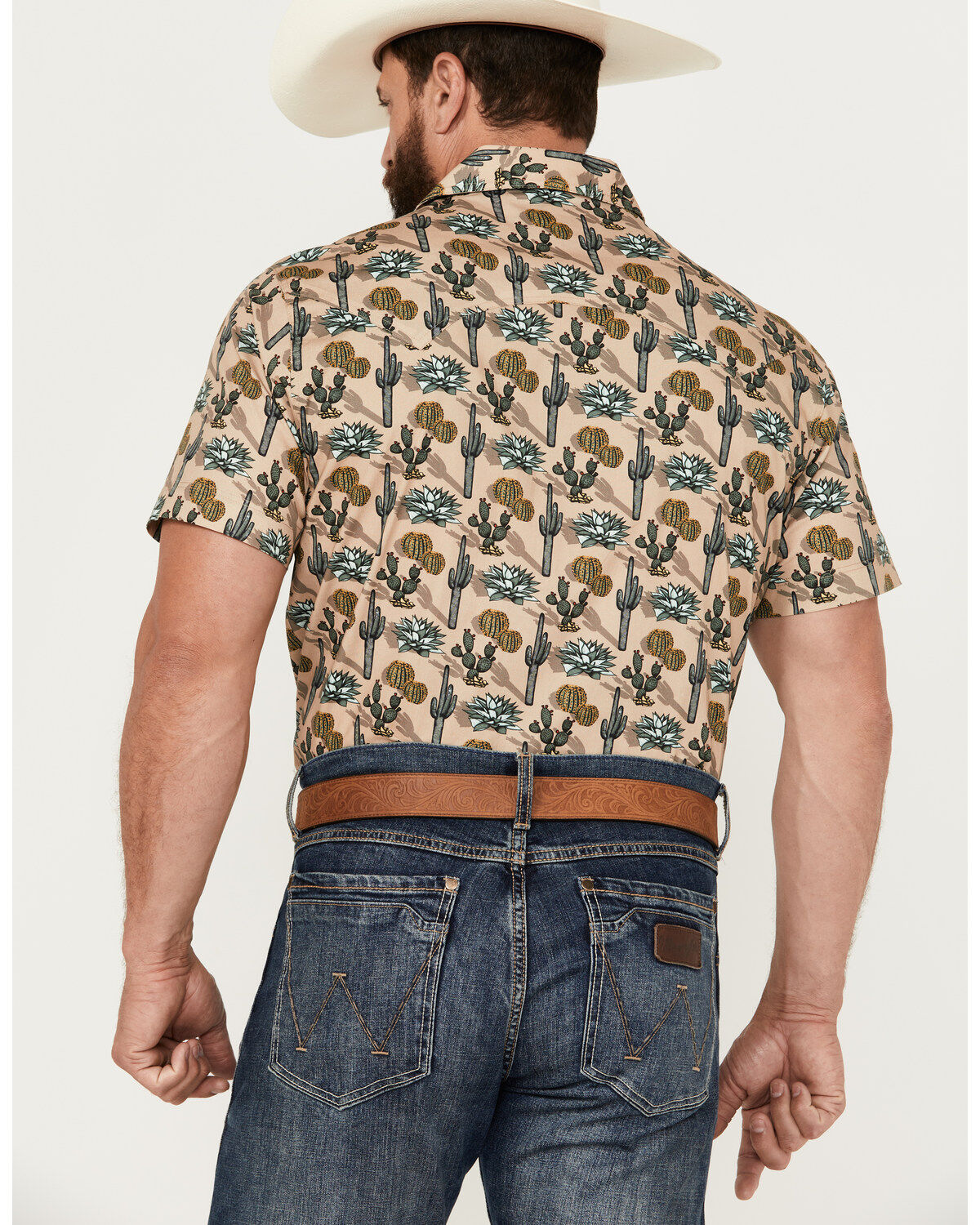Rock & Roll Denim Men's Cactus Print Stretch Short Sleeve Snap Western Shirt