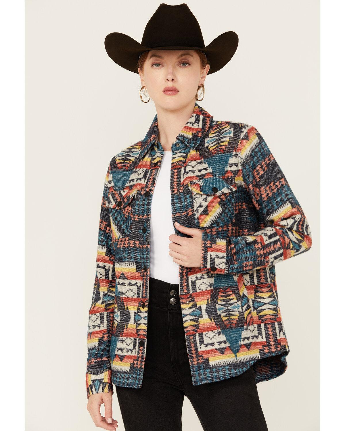 Rock & Roll Denim Women's Southwestern Print Snap Shacket