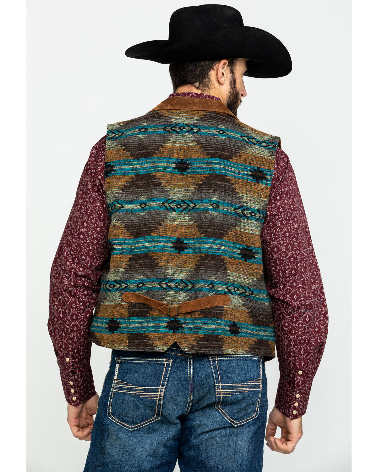 Scully Leatherwear Men's Southwestern Knit Back Suede Vest