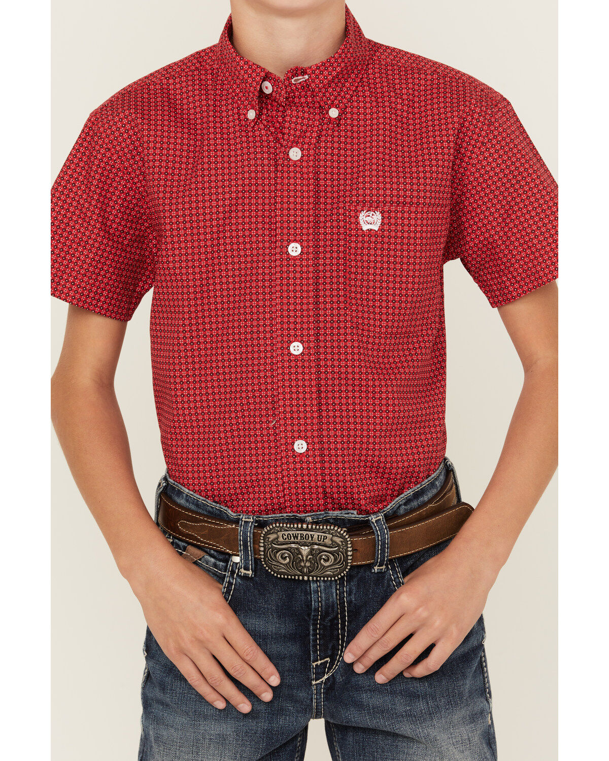 Cinch Boys' Geo Print Short Sleeve Button-Down Western Shirt