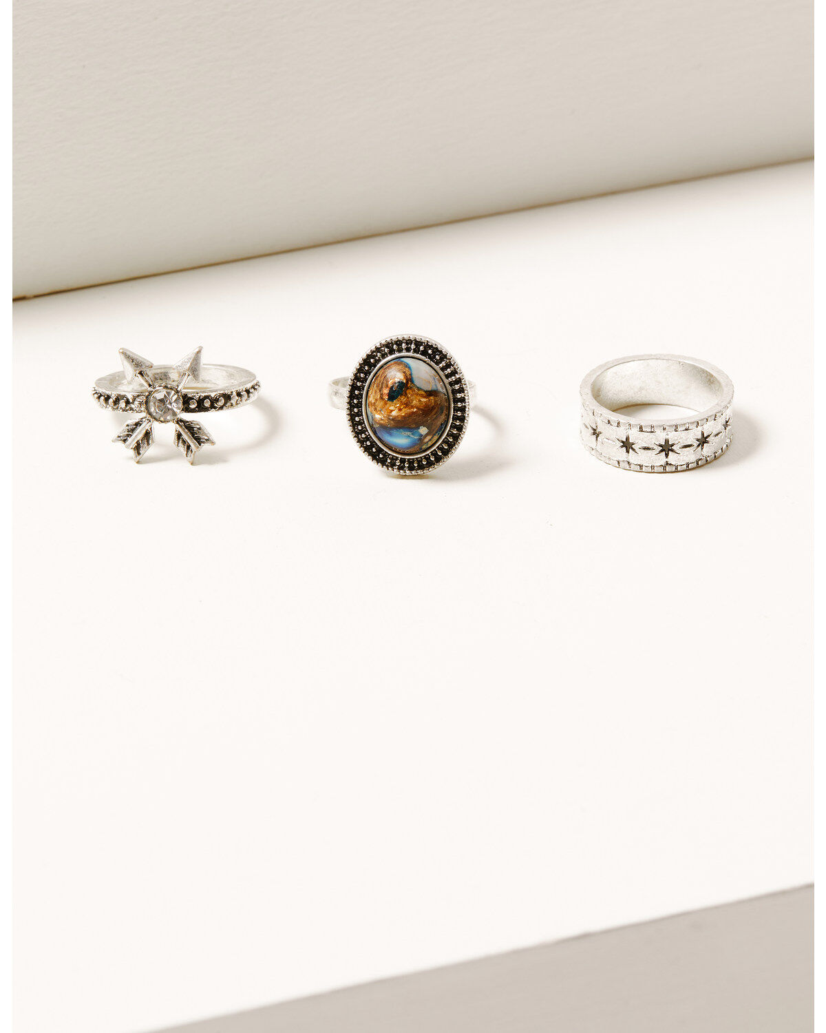 Shyanne Women's 3-piece Silver Double Arrow & Stone Ring Set