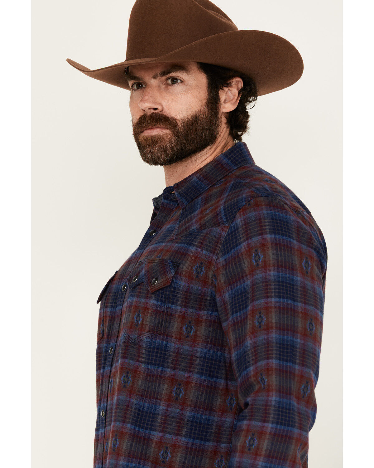 Moonshine Spirit Men's Fireland Dobby Plaid Print Long Sleeve Snap Western Shirt