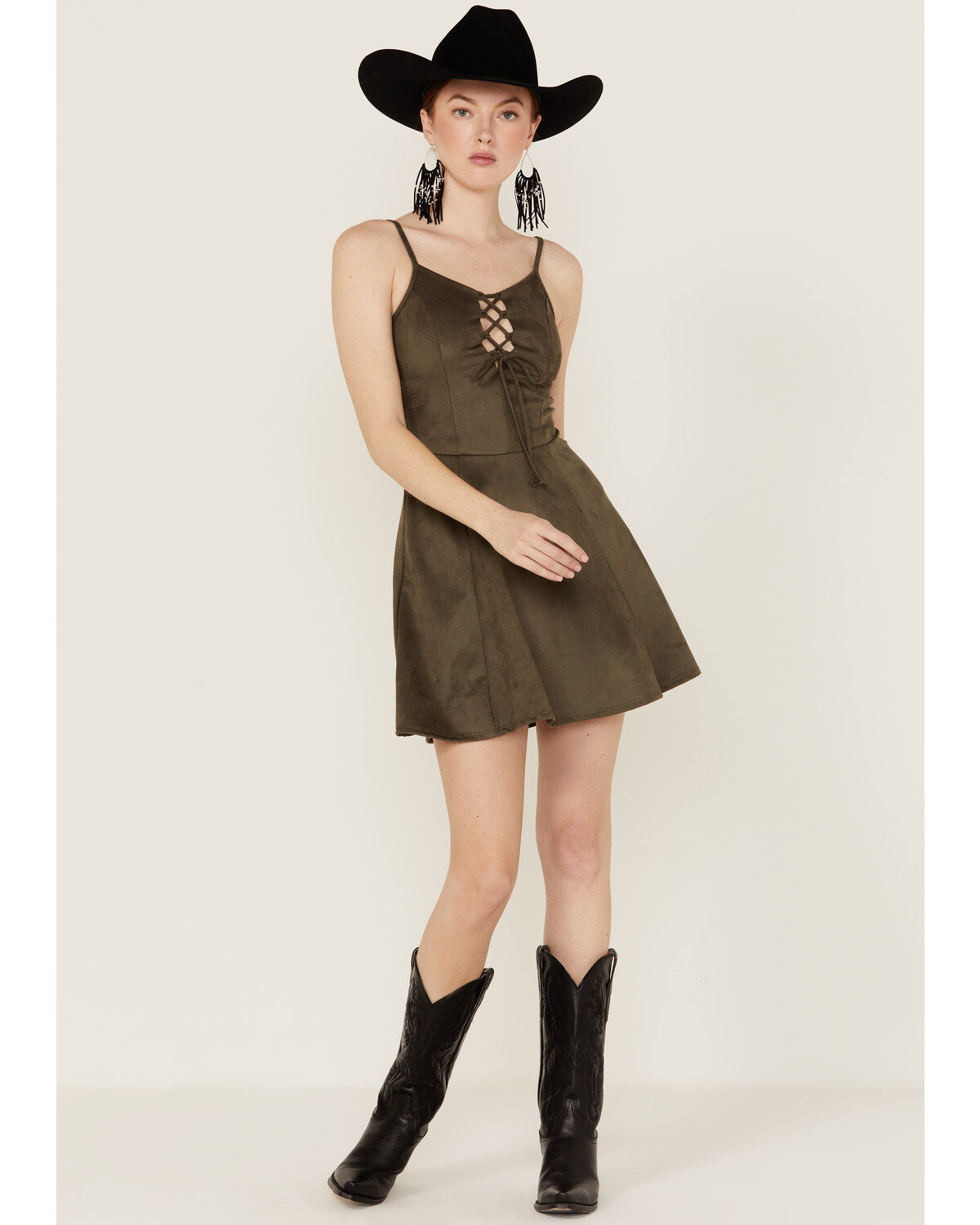 Wild Moss Women's Tie Front Faux Suede Mini Dress