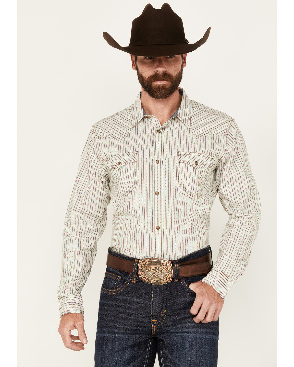 Cody James Men's Straight Lines Striped Long Sleeve Snap Western Shirt