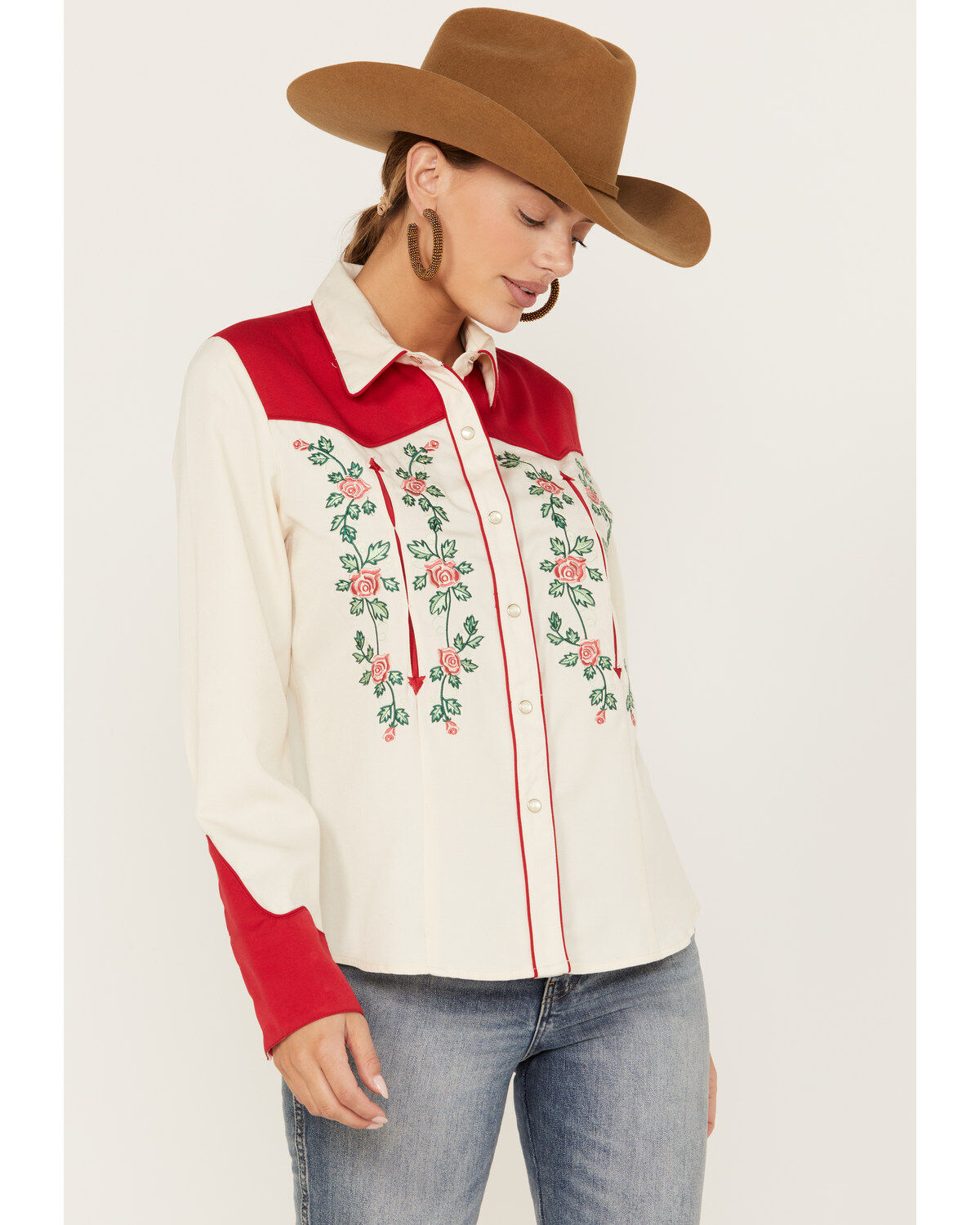 Scully Women's Floral Embroidered Long Sleeve Western Pearl Snap Shirt