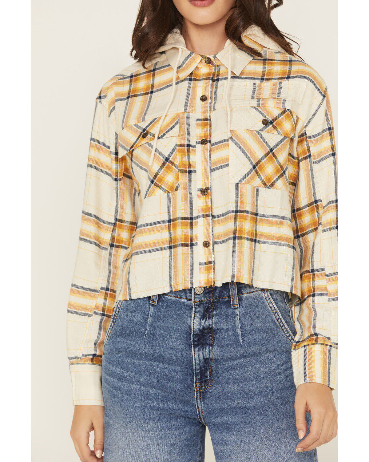 Cleo + Wolf Women's Cropped Flannel Hooded Shacket