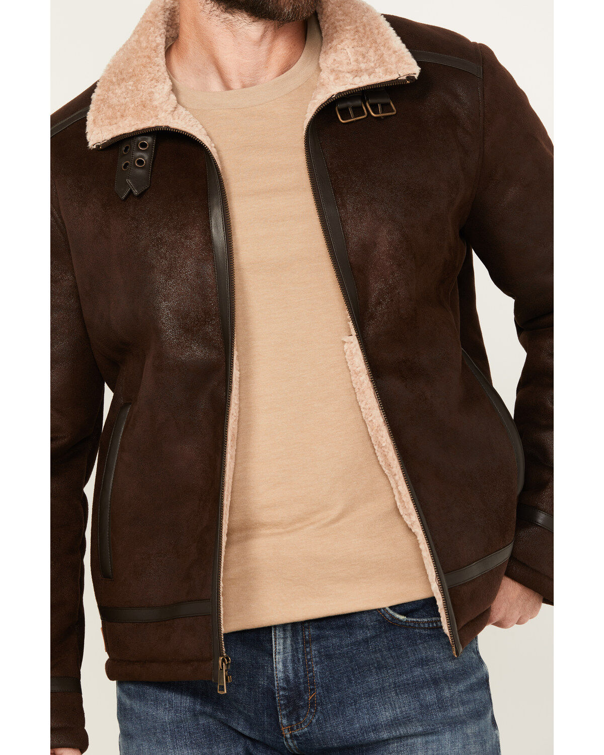 Moonshine Spirit Men's Sherpa Lined Faux Leather Jacket