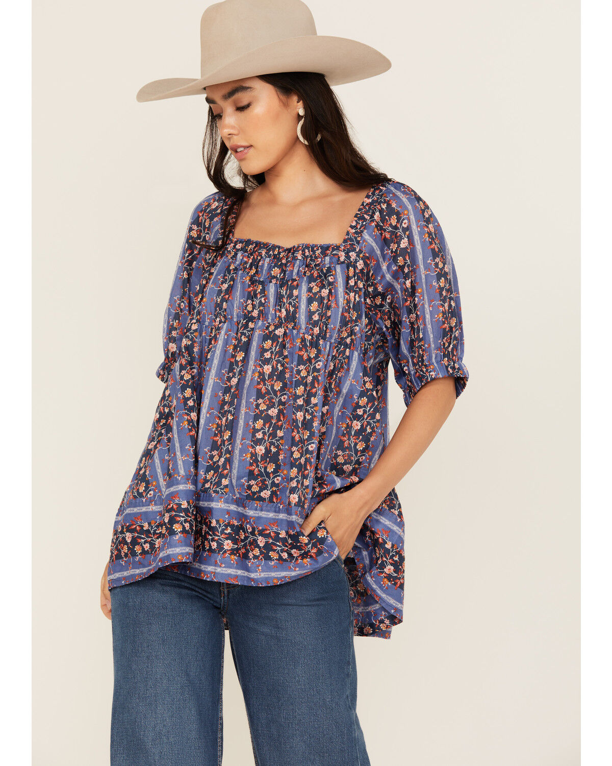 Free People Women's Vintage Lover Floral Print Short Sleeve Blouse