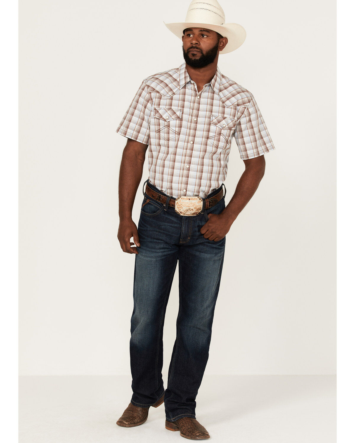 Cody James Men's Mount Vernon Small Plaid Short Sleeve Pearl Snap Western Shirt