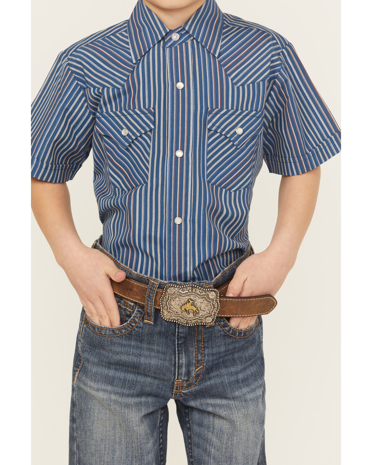 Ely Walker Boys' Striped Short Sleeve Pearl Snap Western Shirt