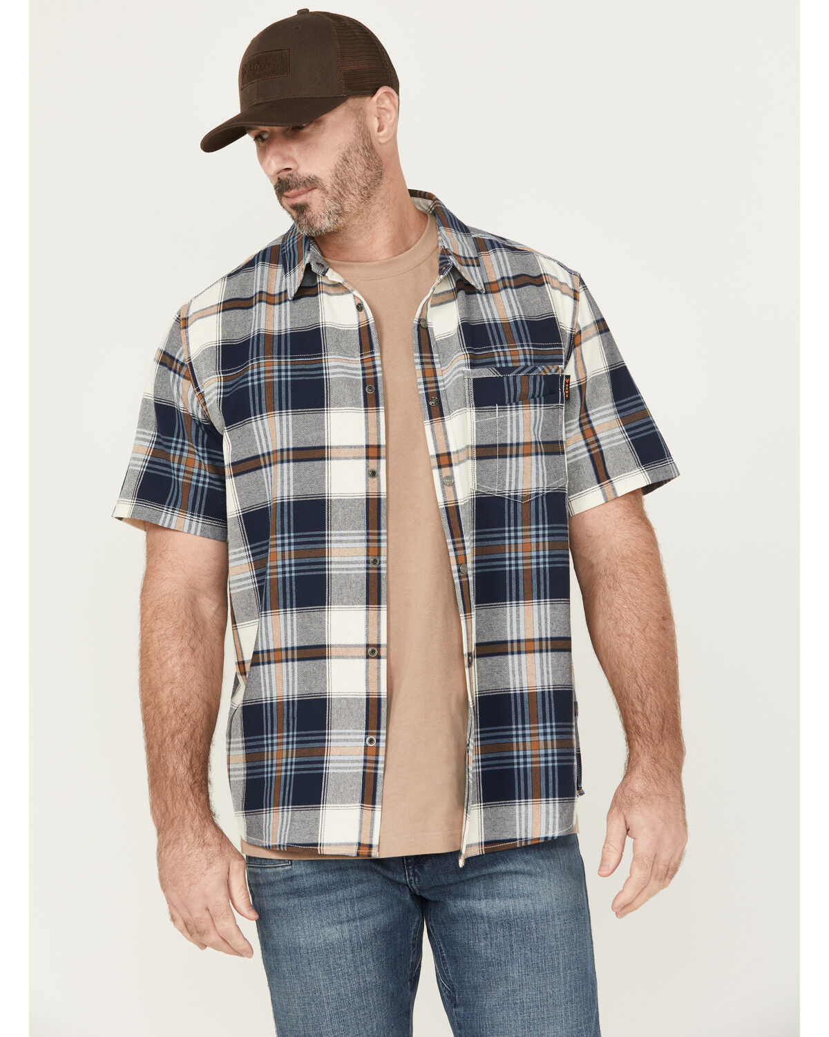 Hawx Men's Hedgerow Plaid Print Short Sleeve Snap Work Shirt