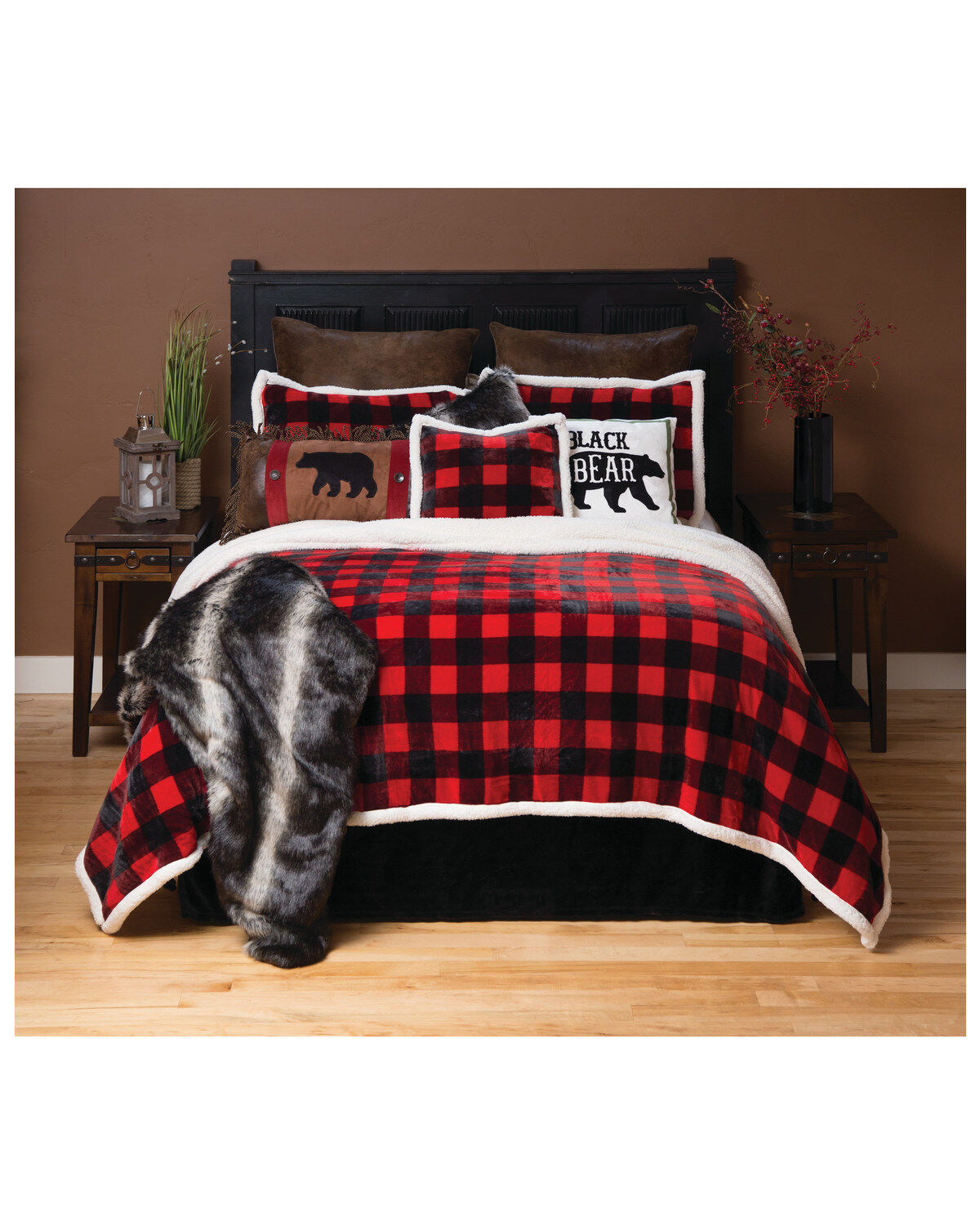 Carstens Home Lumberjack Buffalo Plaid Queen Sherpa Fleece Bedding Set - 4 Piece