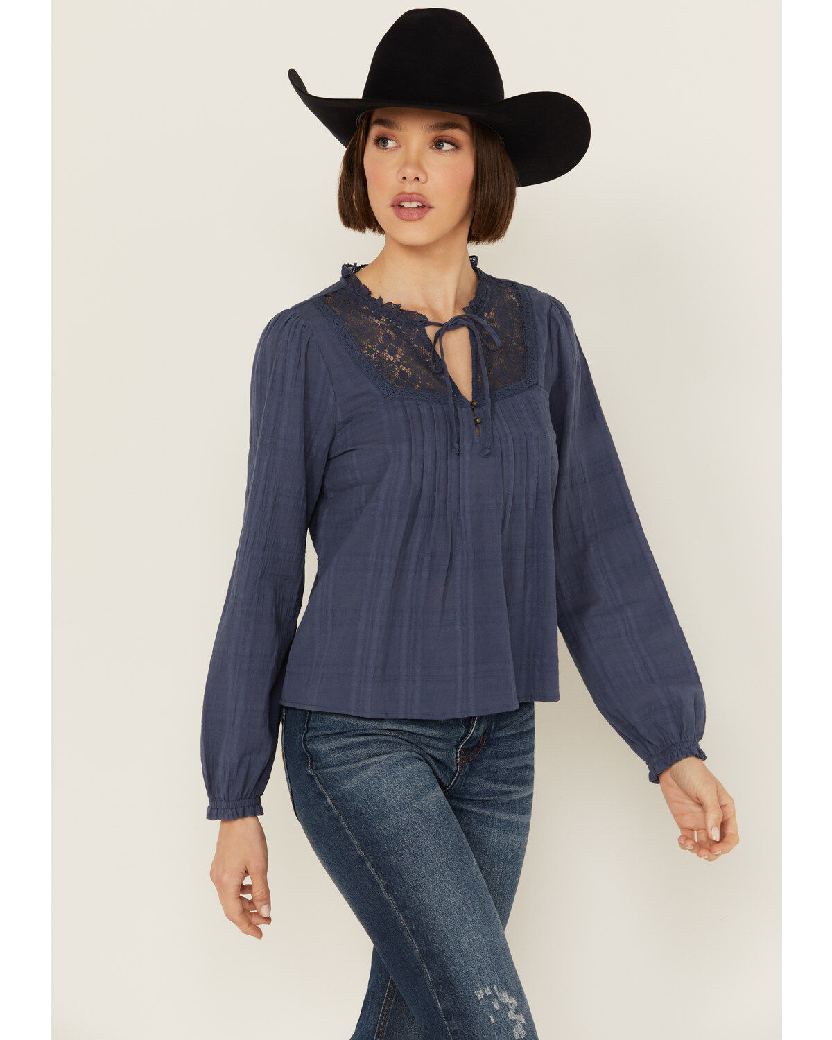 Jolt Women's Lace Trim Long Sleeve Peasant Top