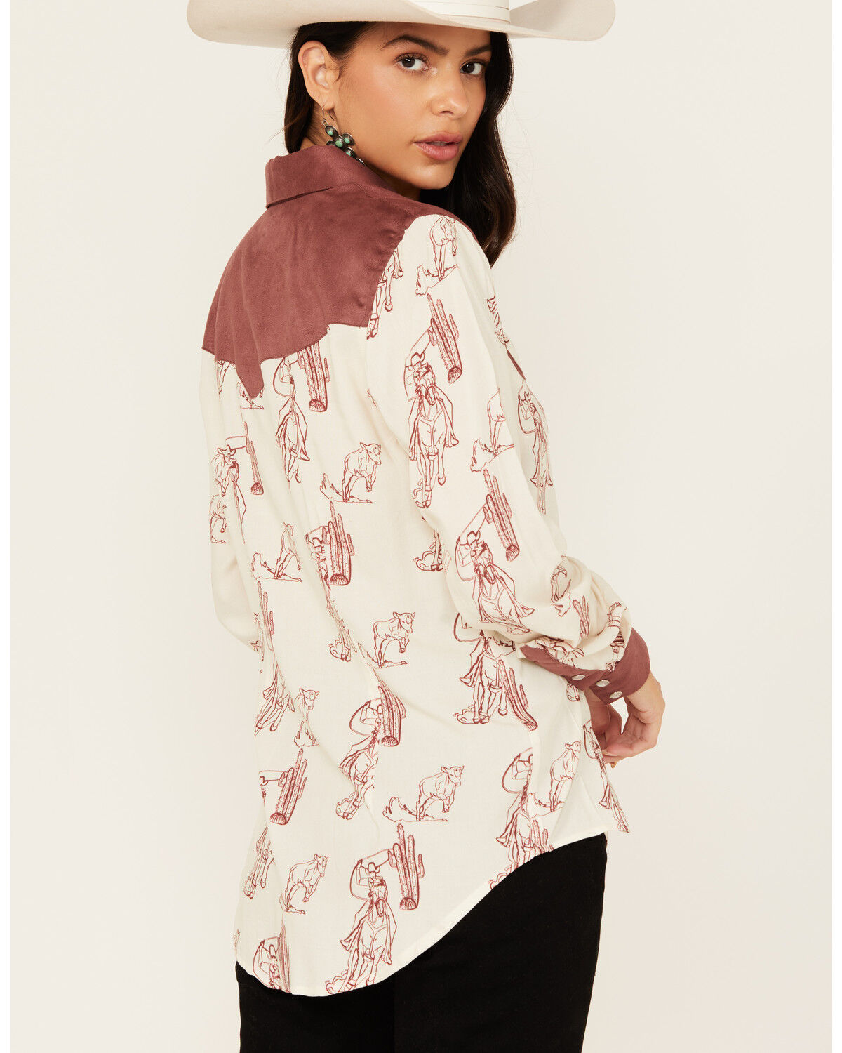 Panhandle Women's Western Print Long Sleeve Pearl Snap Western Shirt