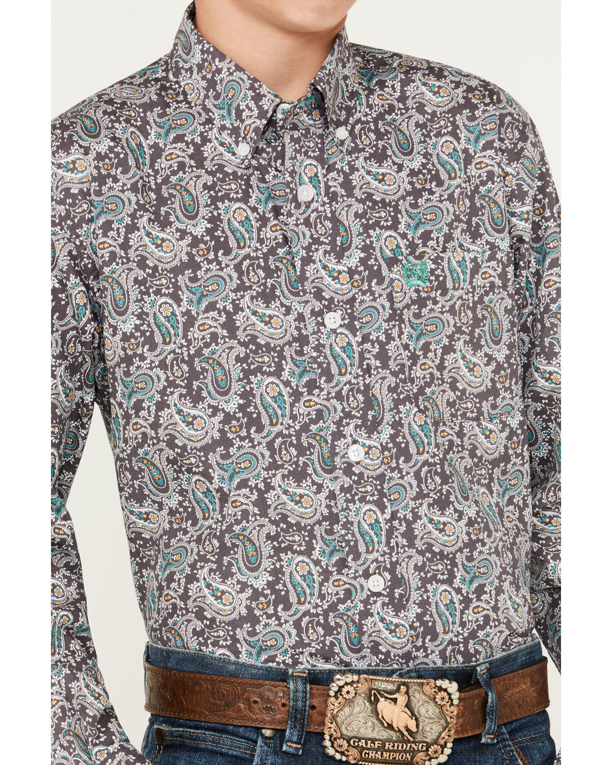 Cinch Boys' Paisley Print Long Sleeve Button-Down Western Shirt
