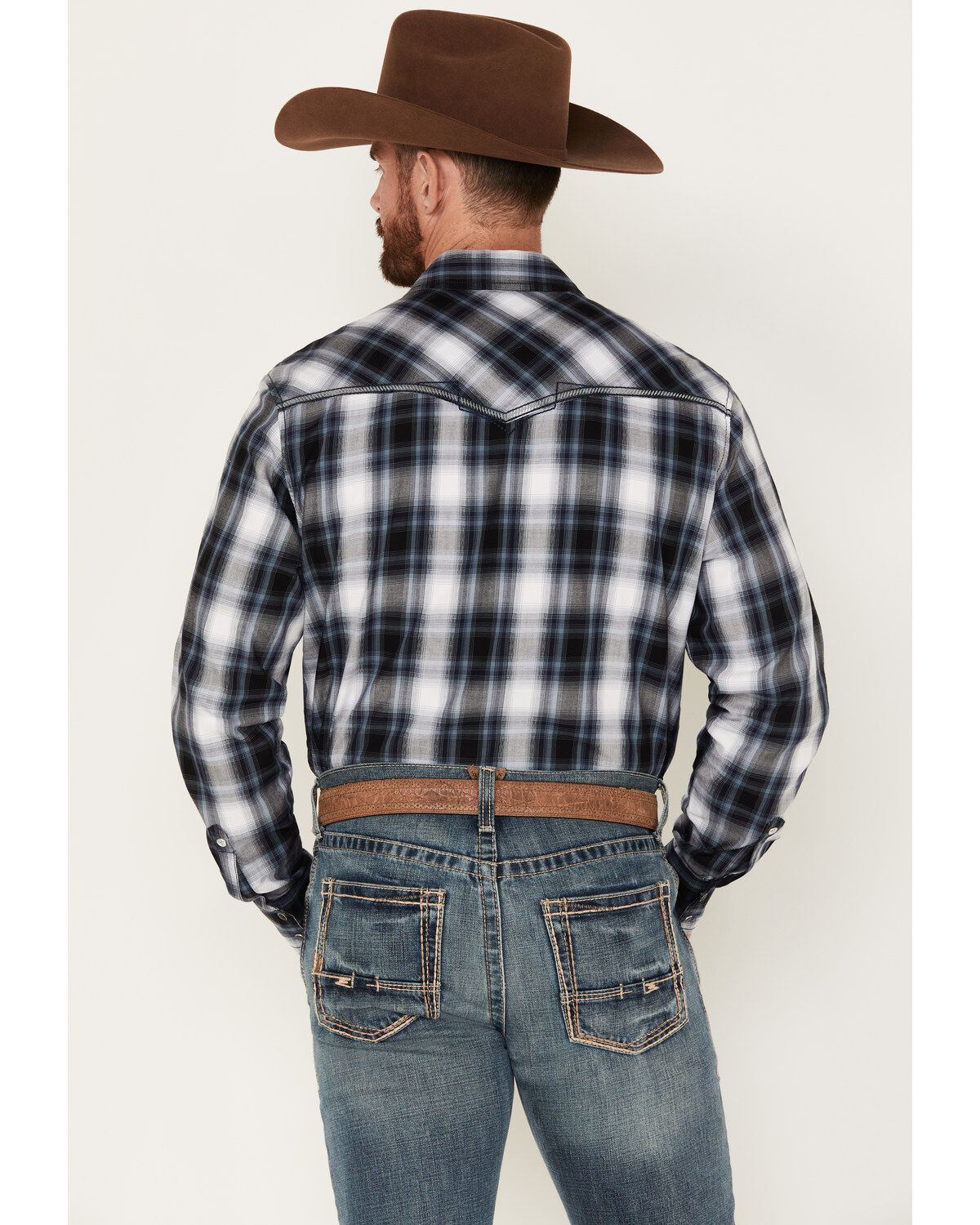 Rock 47 by Wrangler Men's Plaid Print Long Sleeve Snap Western Shirt