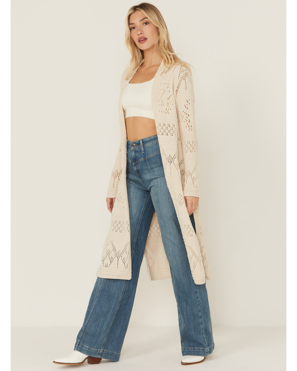 Shyanne Women's Open Weave Chenille Duster Cardigan