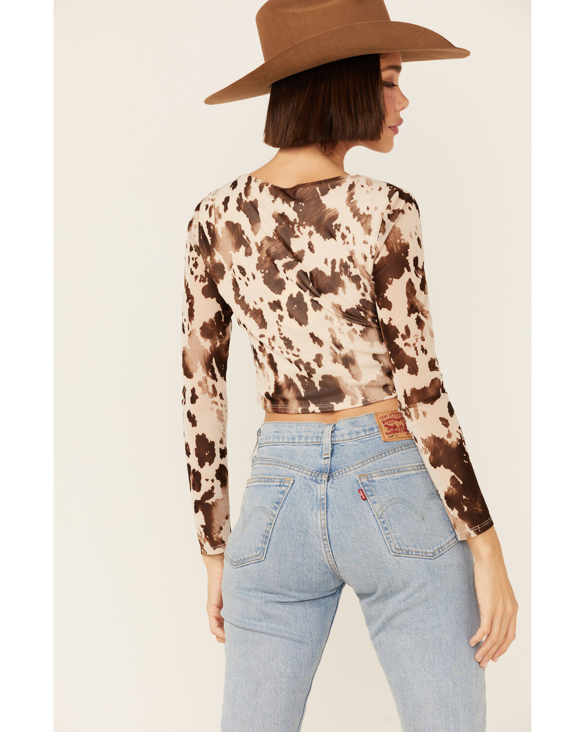 Saints & Hearts Ruched Mesh Long Sleeve Top