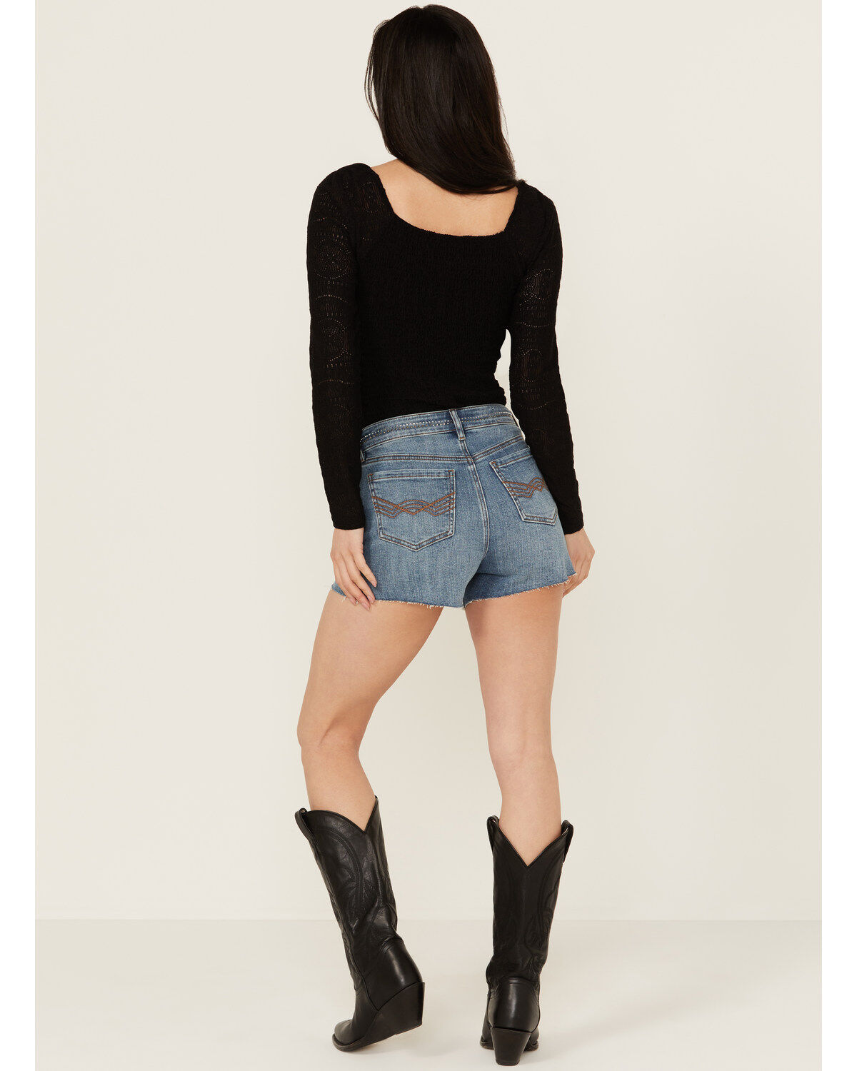 Idyllwind Women's Medium Wash Ivy High Rise Embellished Cutoff Stretch denim Shorts