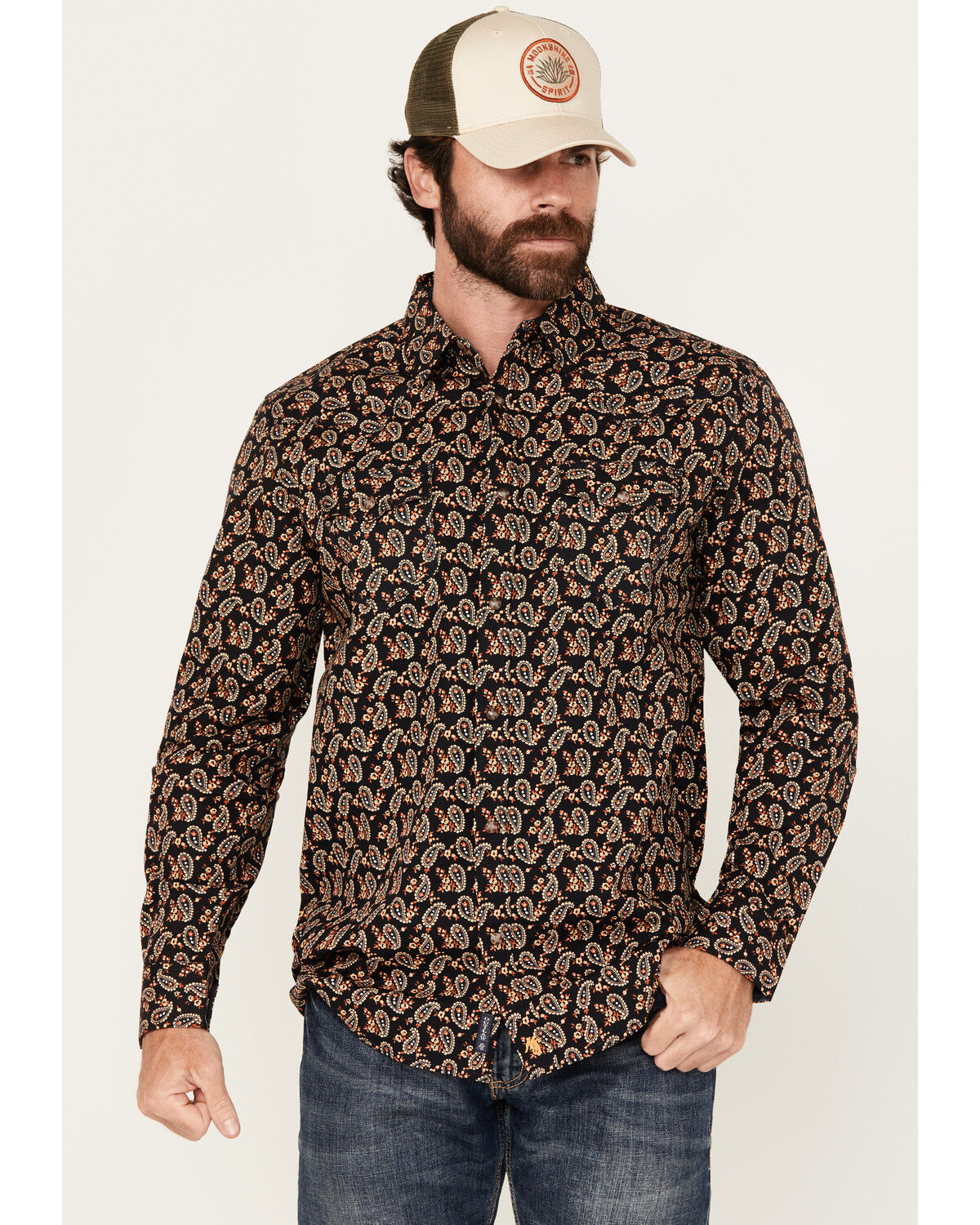 Moonshine Spirit Men's Freedom Paisley Print Long Sleeve Snap Western Shirt