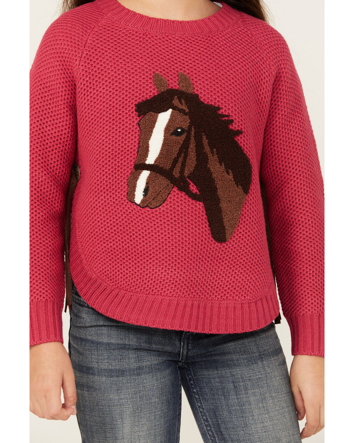 Cotton & Rye Girls' Horse Applique Round Bottom Sweater