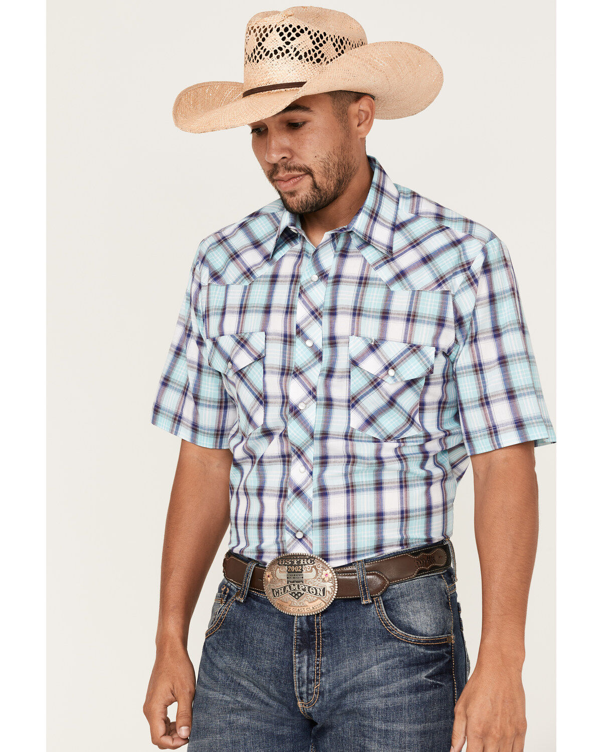 Roper Men's Classic Large Plaid Short Sleeve Pearl Snap Western Shirt