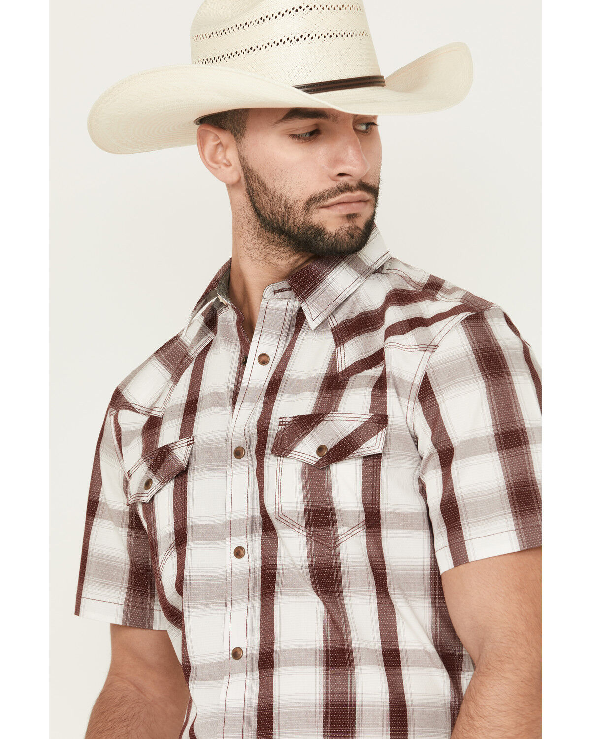 Moonshine Spirit Men's Memphis Plaid Print Short Sleeve Snap Western Shirt