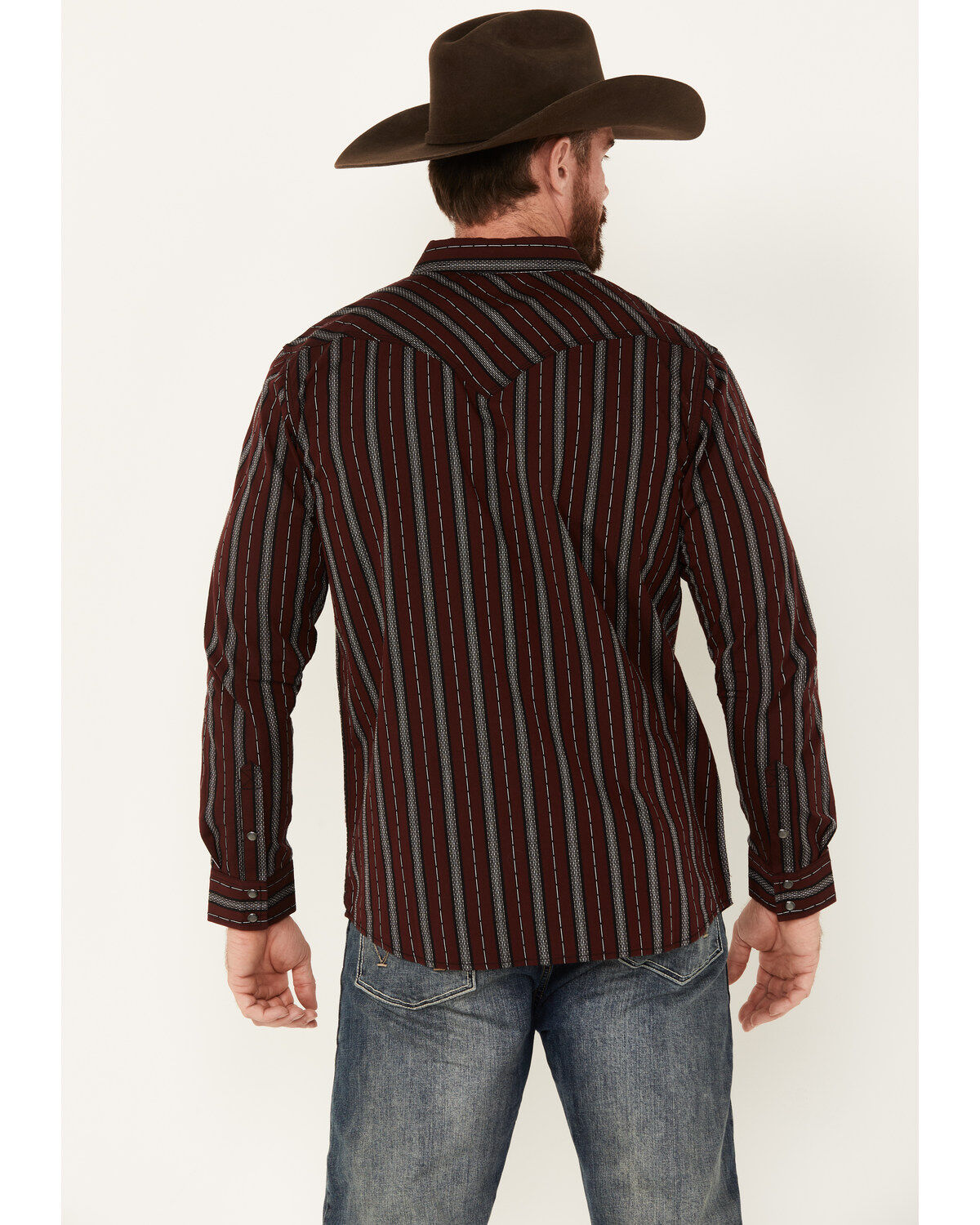 Moonshine Spirit Men's Striped Print Long Sleeve Snap Western Shirt