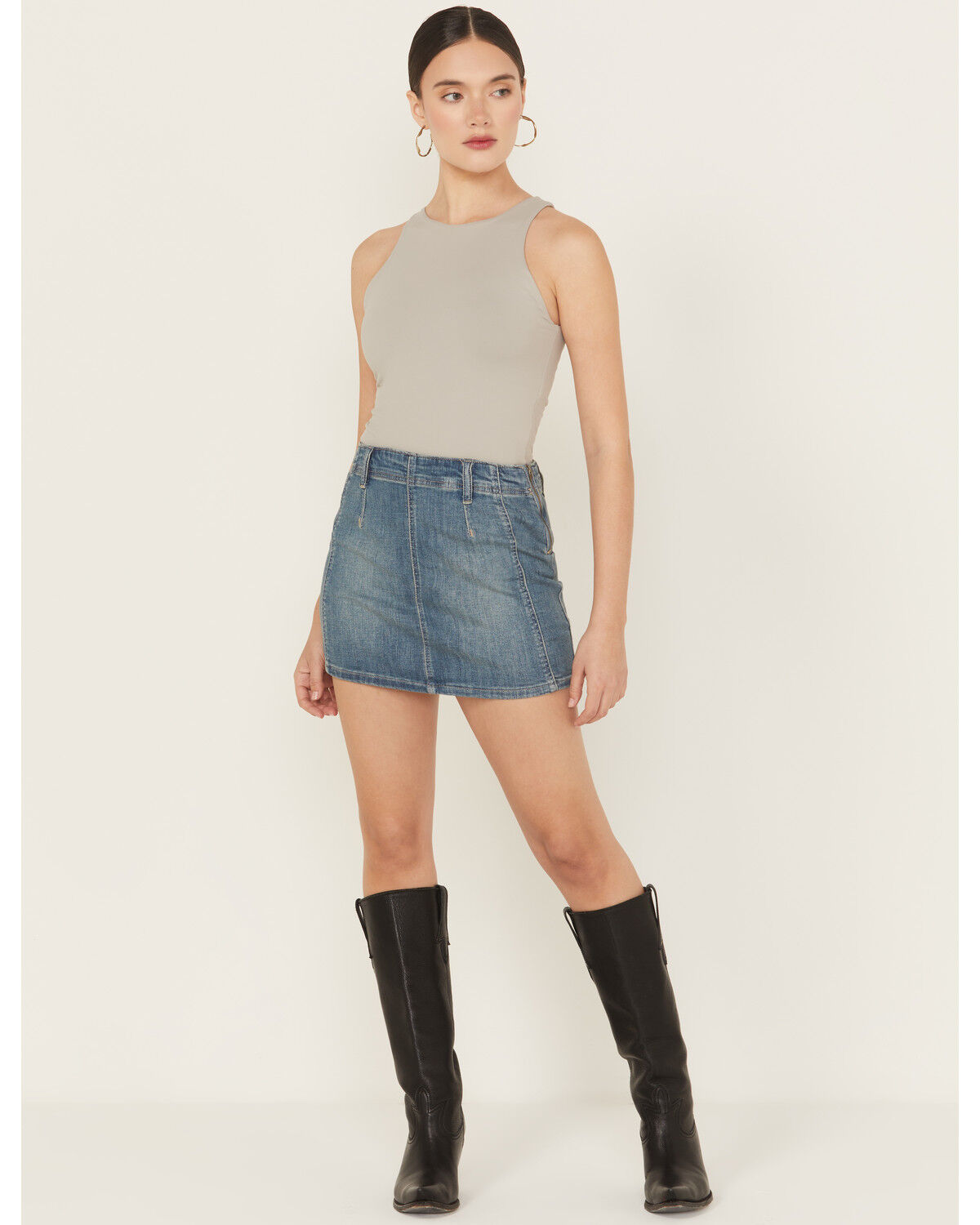 Free People Women's Daylight Medium Wash Denim Mini Skirt