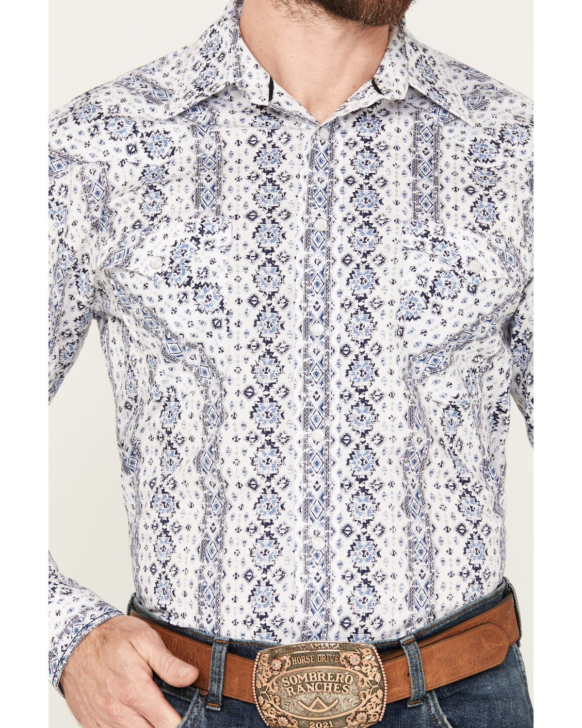 Rough Stock by Panhandle Men's Southwestern Print Long Sleeve Pearl Snap Western Shirt