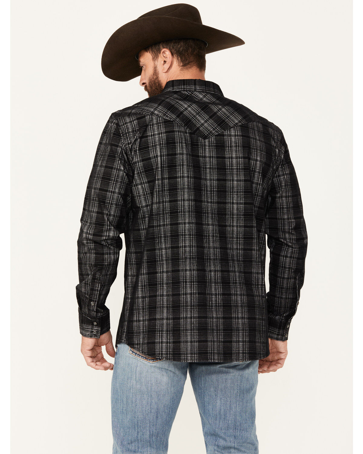 Moonshine Spirit Men's Black Jack Plaid Print Long Sleeve Snap Western Shirt