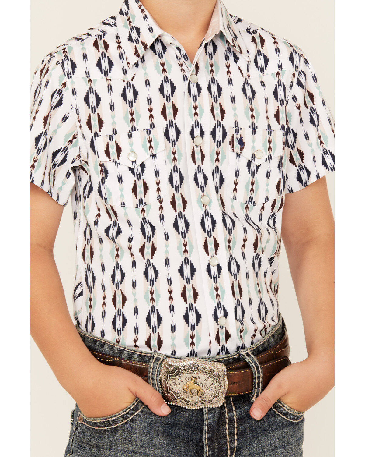 Avalon Boys' Southwestern Print Short Sleeve Snap Western Shirt