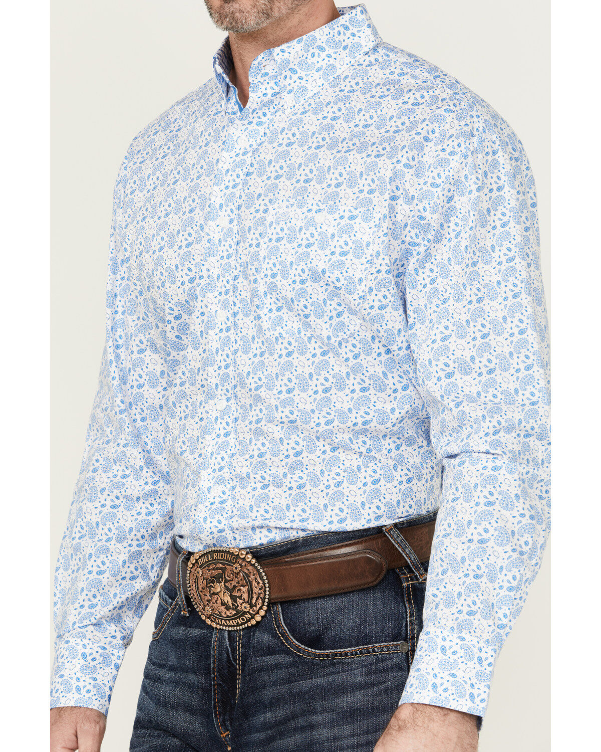 George Strait By Wrangler Men's Paisley Print Long Sleeve Button-Down Stretch Western Shirt