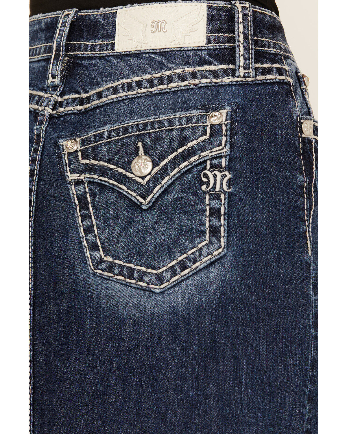 Miss Me Women's Dark Wash Denim Midi Skirt