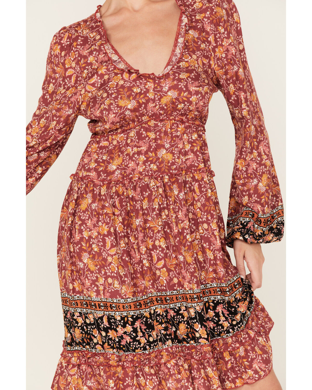 Wild Moss Women's Floral Print Long Sleeve Mini Dress