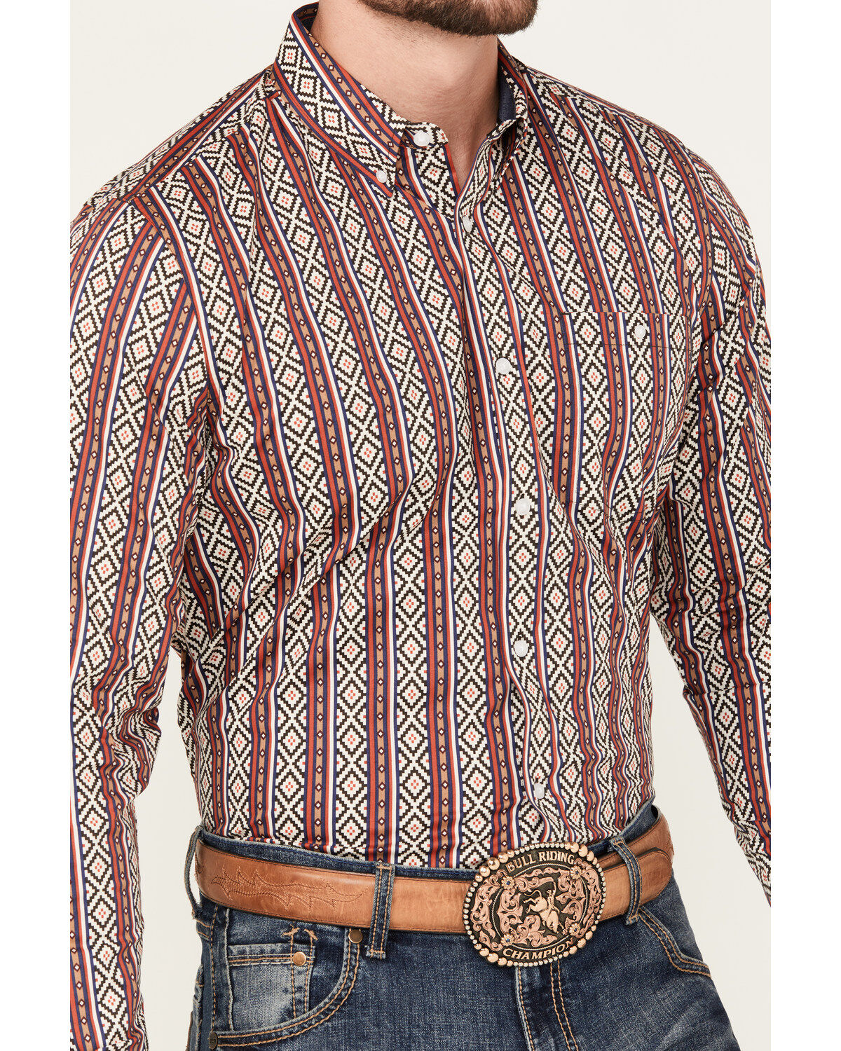 RANK 45&reg; Men's Pattison Southwestern Striped Print Long Sleeve Button-Down Western Shirt