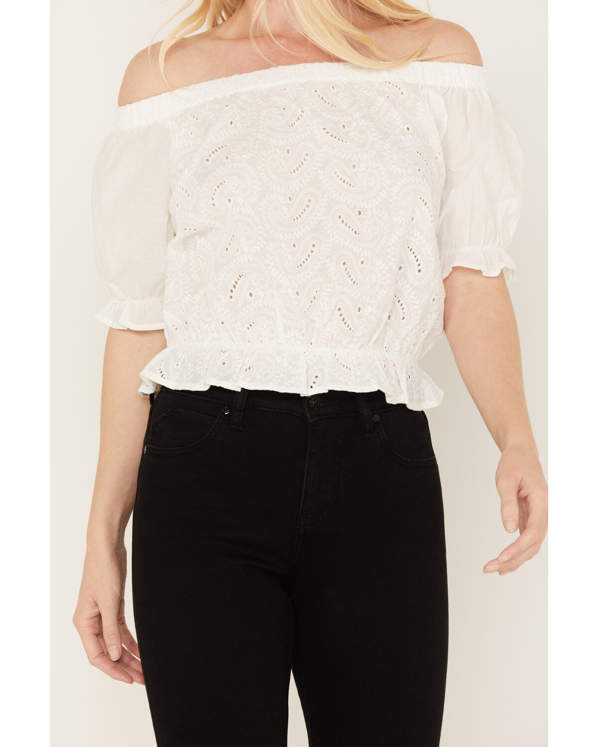 Wrangler Women's Eyelet Off-The-Shoulder Cropped Blouse