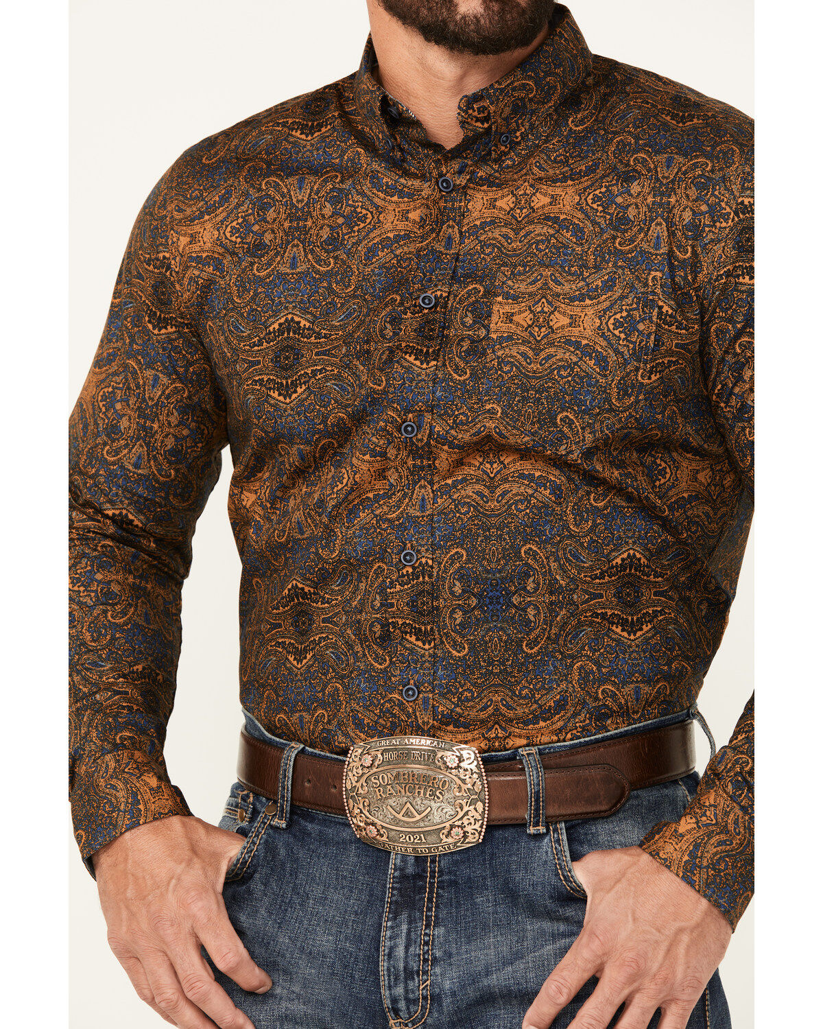 Cody James Men's Winding Roads Paisley Print Long Sleeve Button-Down Stretch Western Shirt