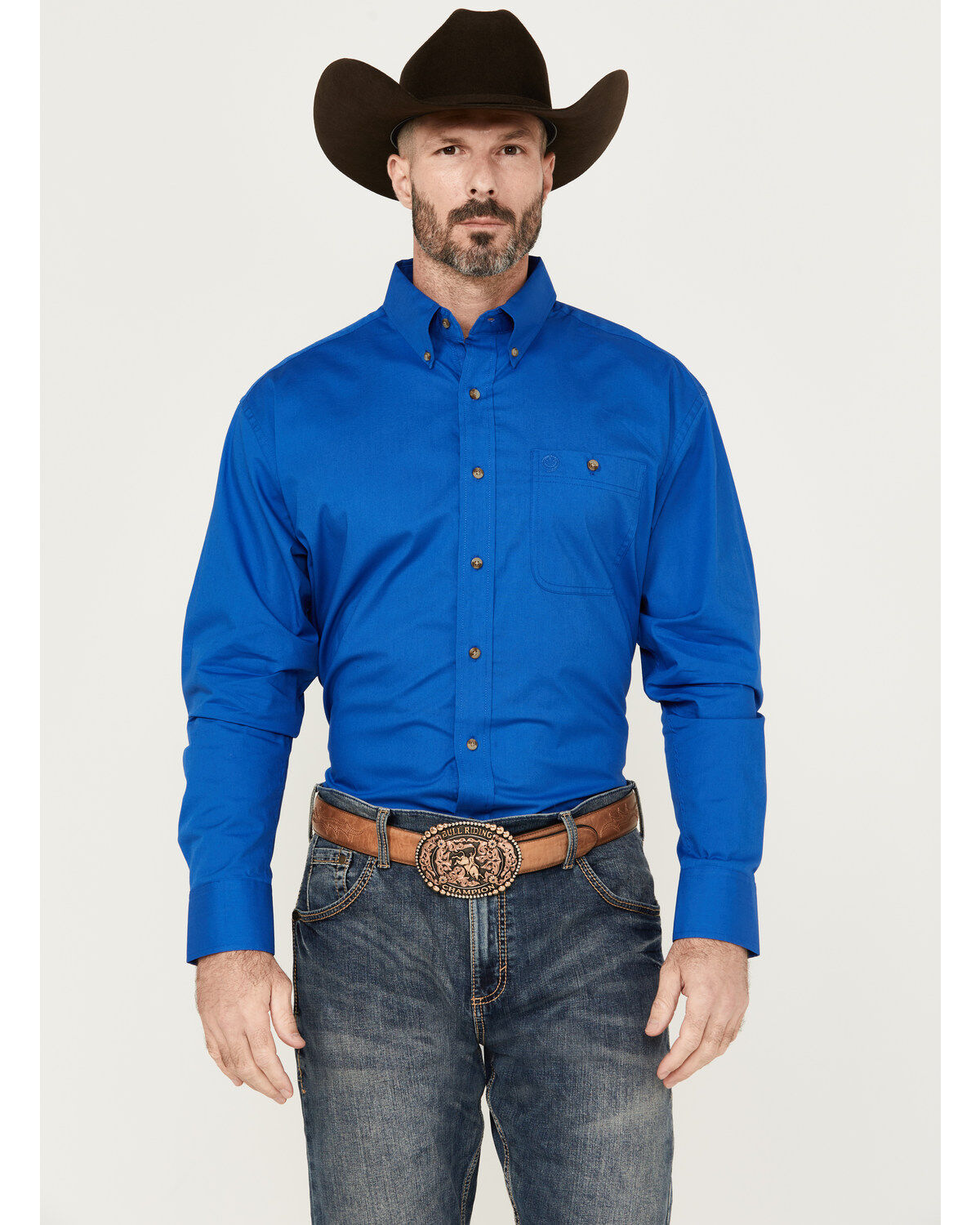 George Strait by Wrangler Men's Solid Long Sleeve Button-Down Stretch Western Shirt