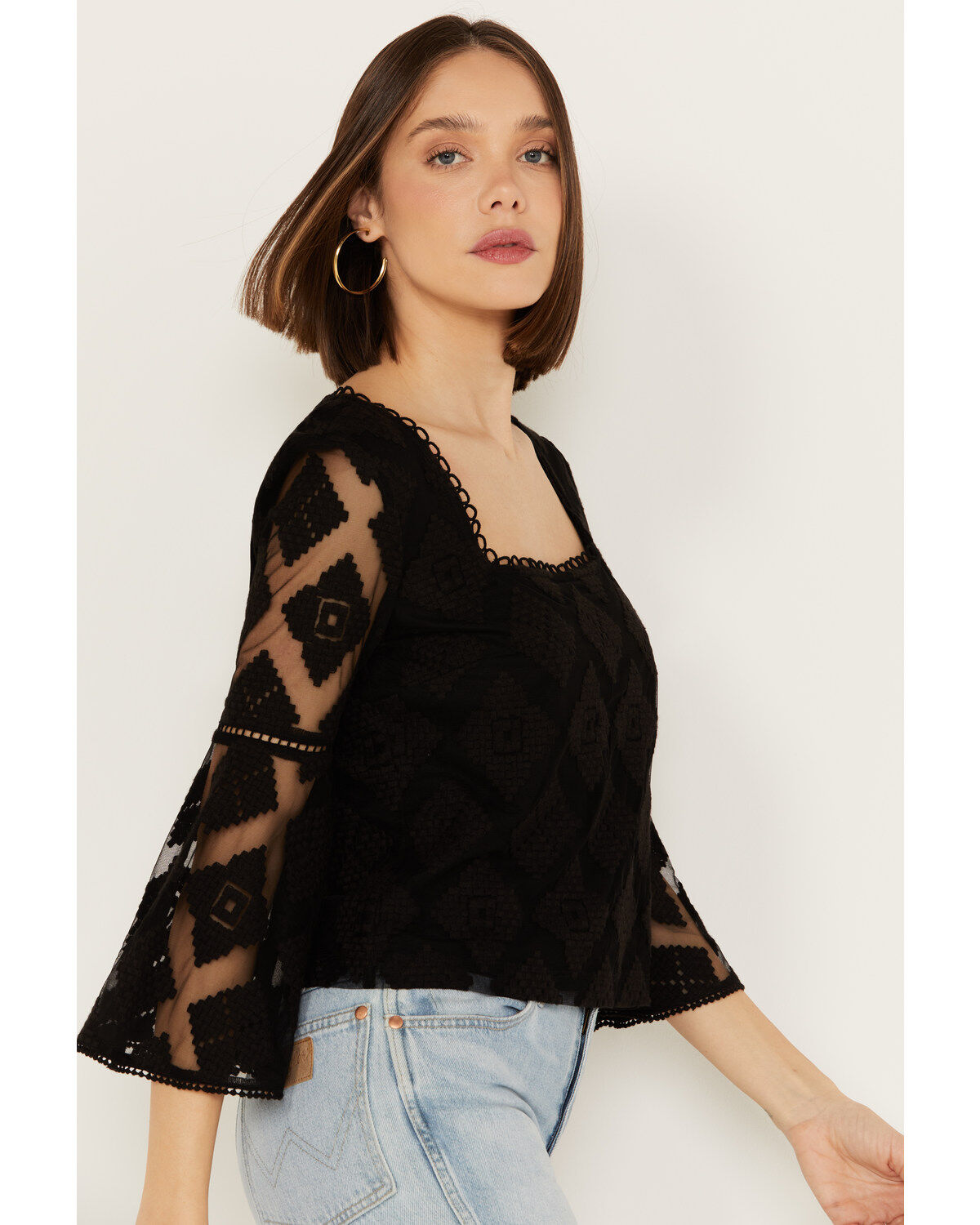 Shyanne Women's Diamond Embroidered Mesh Top