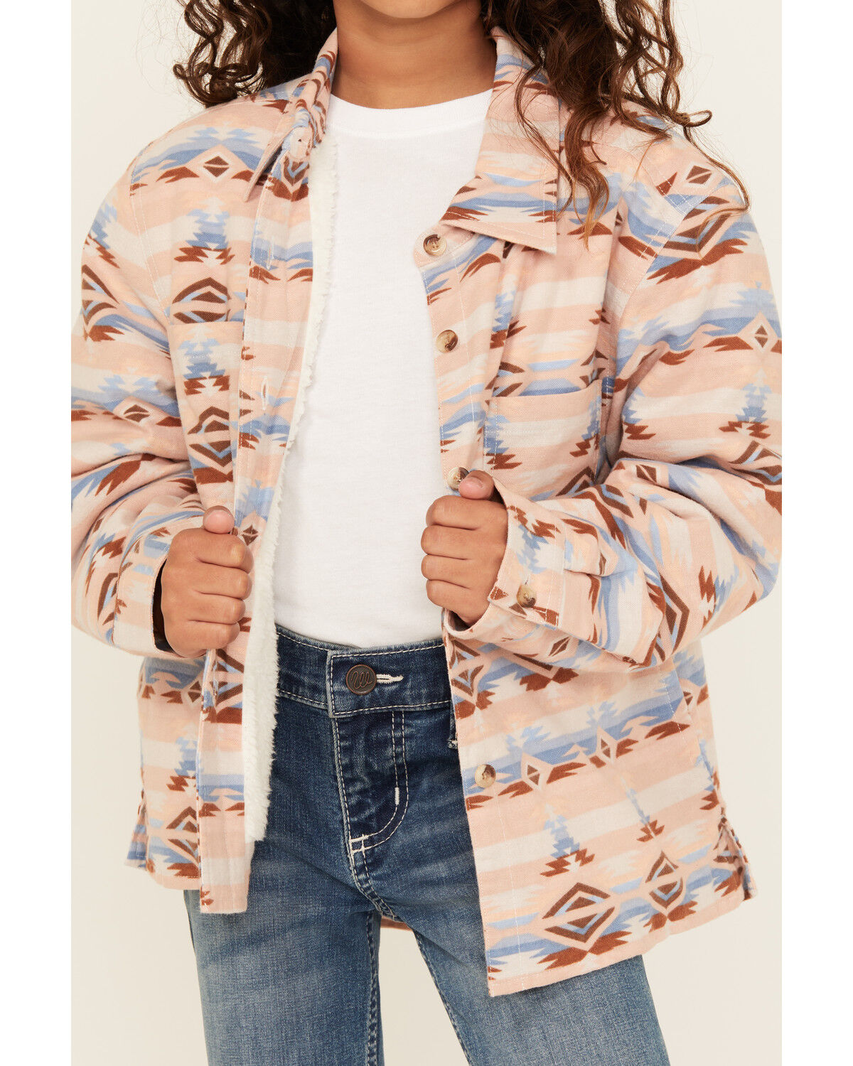 Ely Walker Girls' Southwestern Print Button-Down Sherpa Lined Shacket
