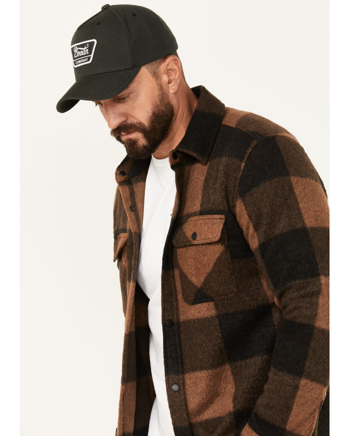 Brixton Men's Bowery Arctic Plaid Print Long Sleeve Snap Stretch Flannel Shirt
