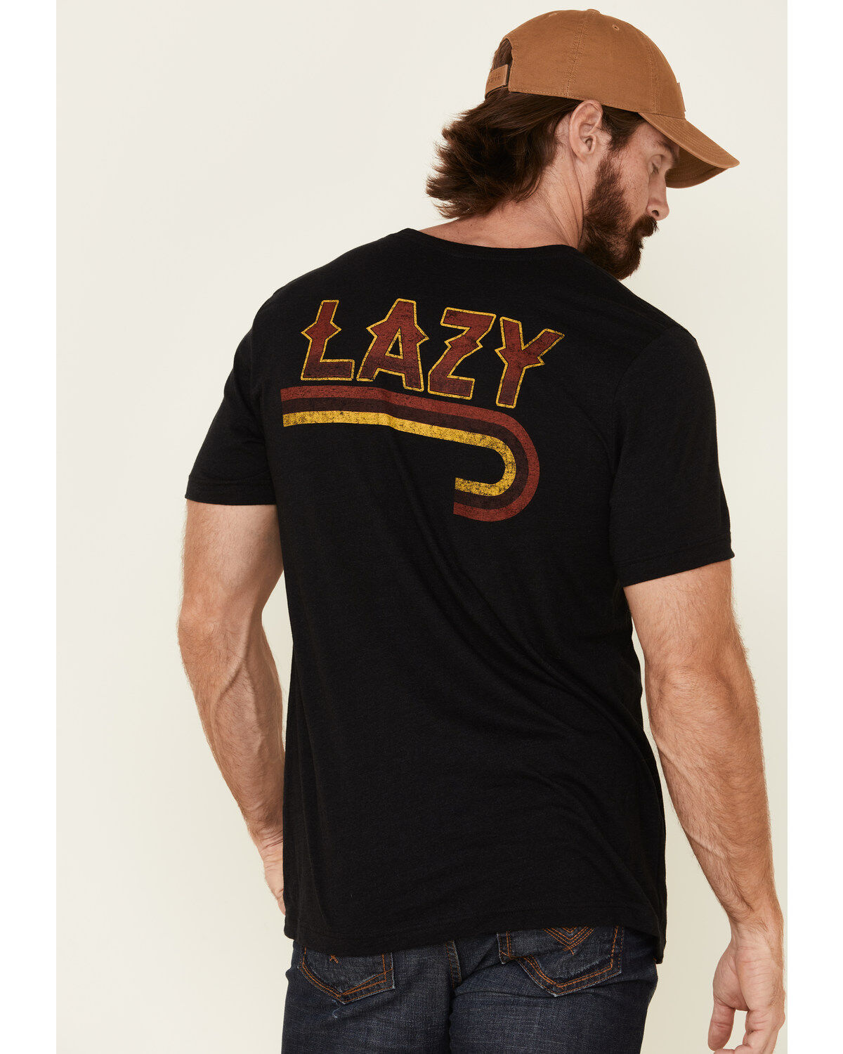 Lazy J Ranch Wear Men's Black Fire J Ranch Logo Graphic T-Shirt