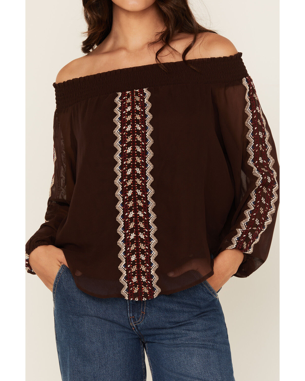 Shyanne Women's Georgette Embroidered Off The Shoulder Top