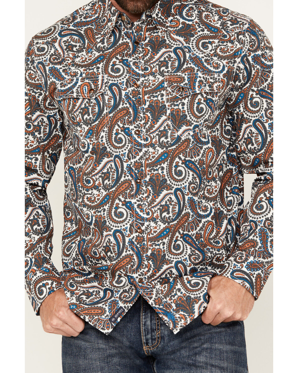 Moonshine Spirit Men's Too Country Paisley Print Long Sleeve Snap Western Shirt
