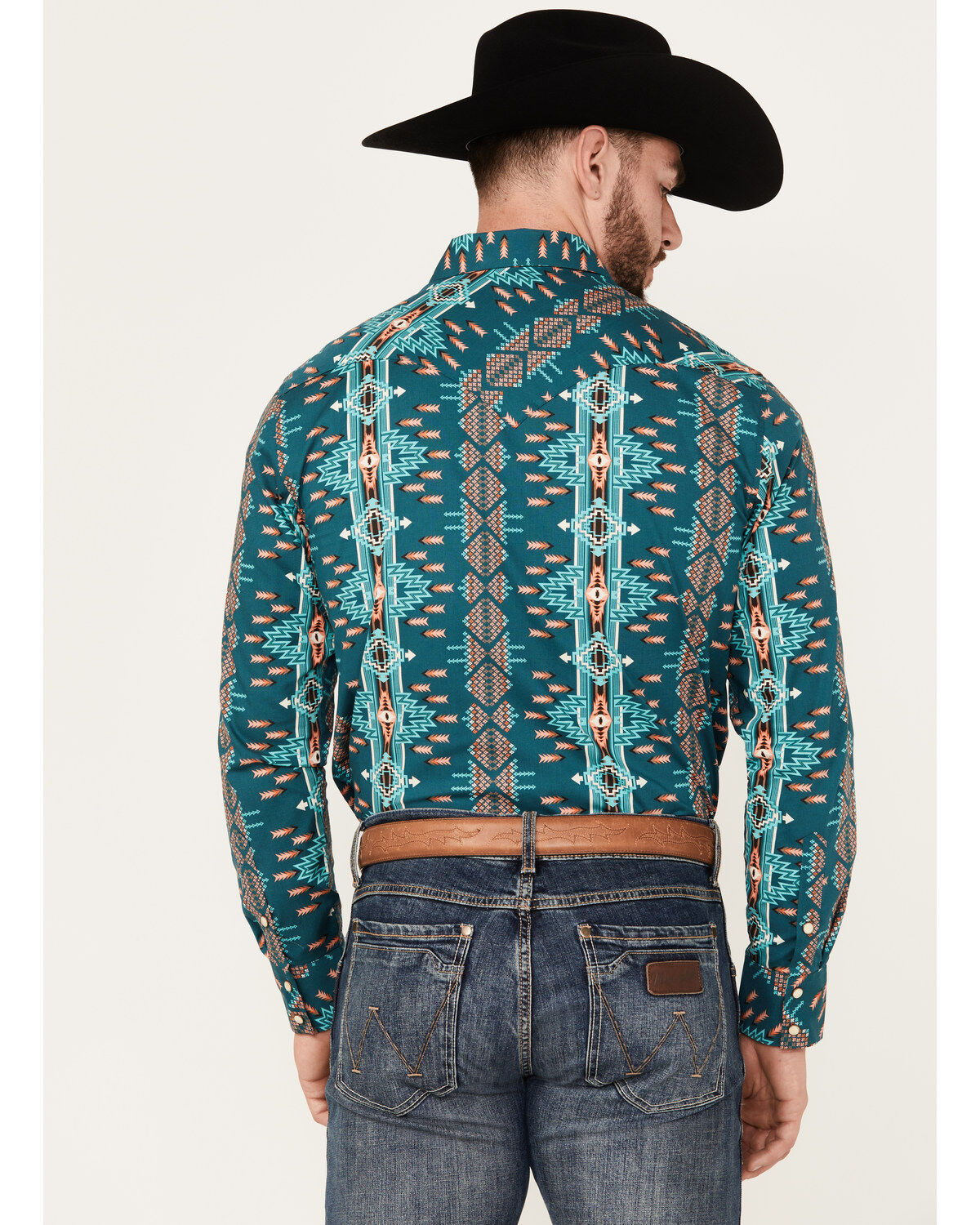 Rock & Roll Denim Men's Southwestern Print Stretch Long Sleeve Snap Western Shirt