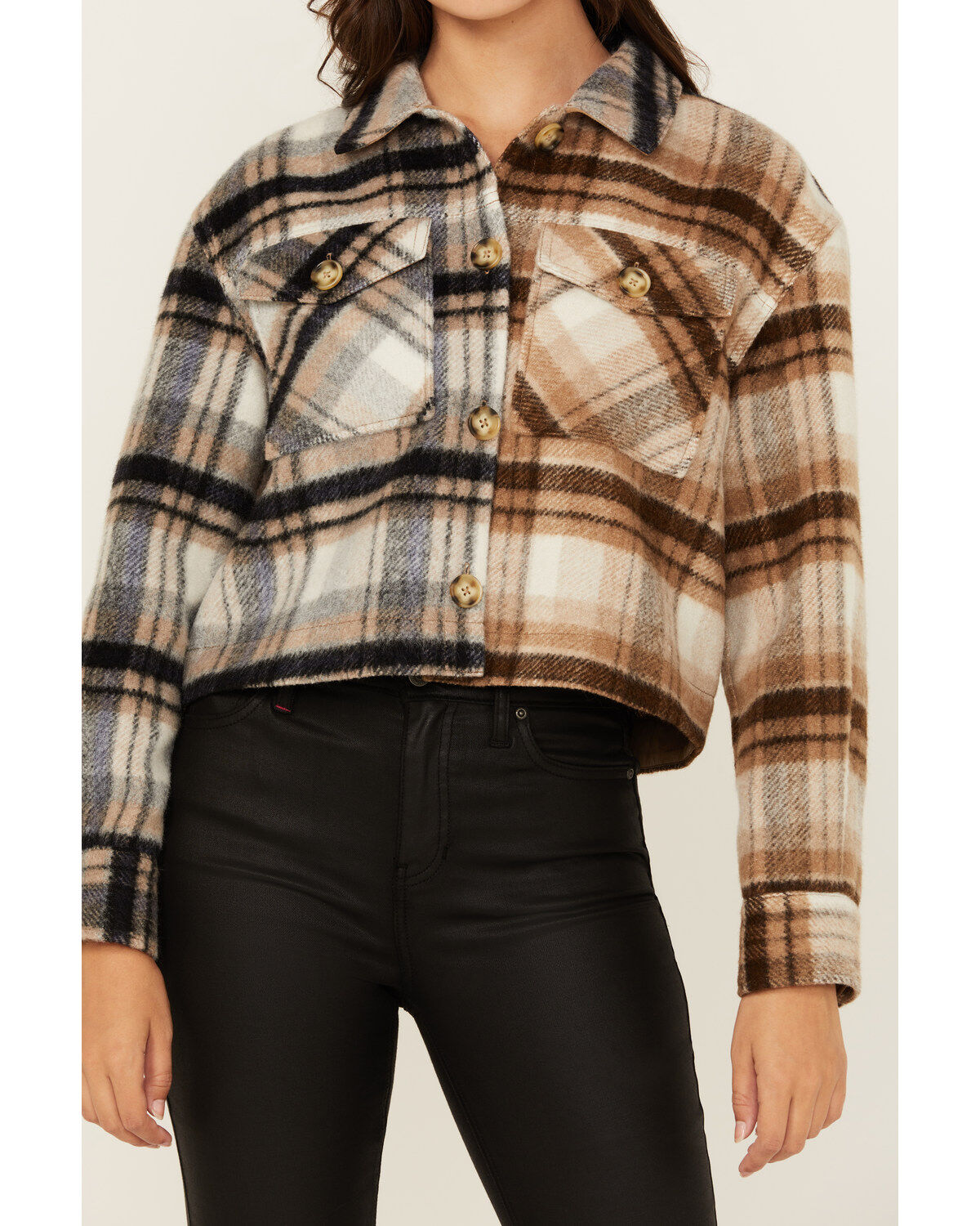 Cleo + Wolf Women's Clara Color Block Plaid Print Button-Down Shacket